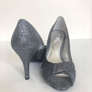 Nina silver peep-toe shoes